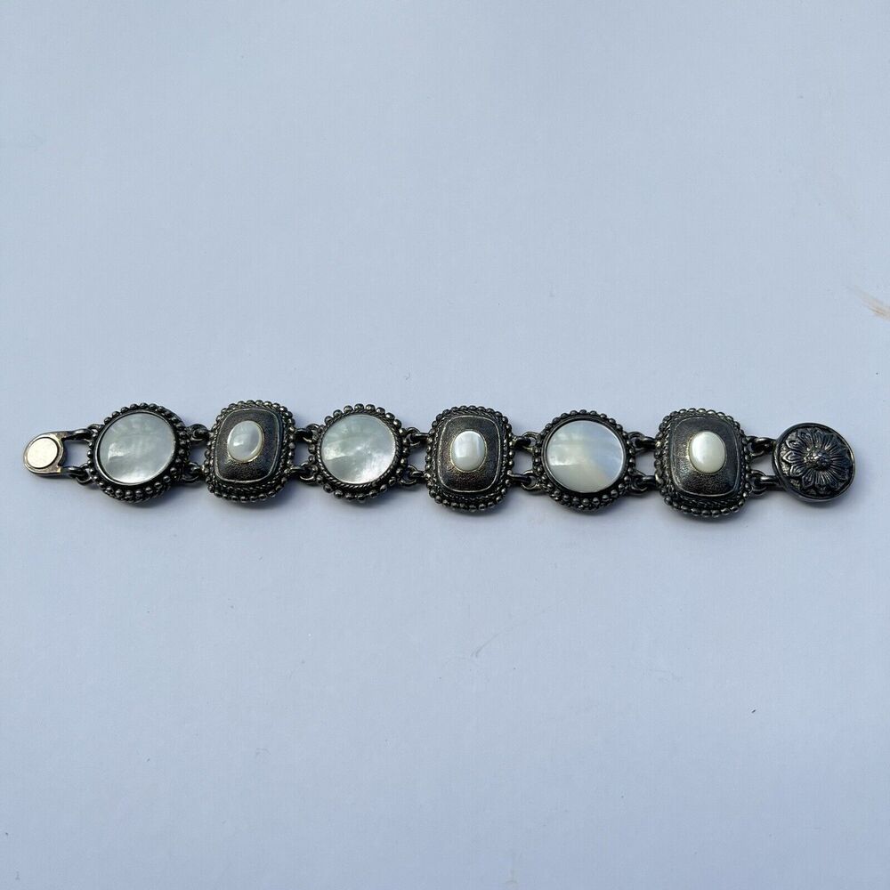 Premier Designs Silver Tone White Mother Of Pearl Bracelet W/Magnetic clasp